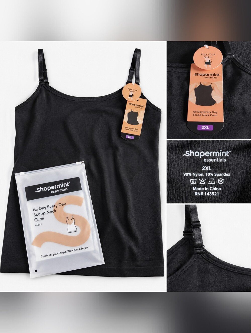 🖤NWT Shapermint Essentials All Day Every Day Scoop Neck Cami – Black 2XL
